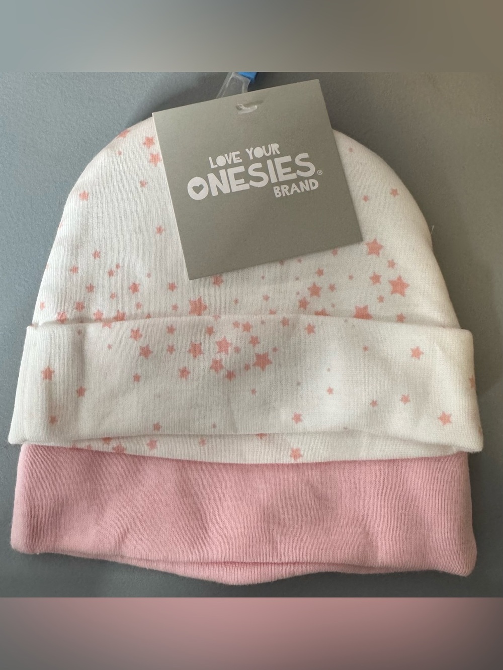 Gerber White Baby Beanie pink Star Accents 2-pack set babies 0-6 months